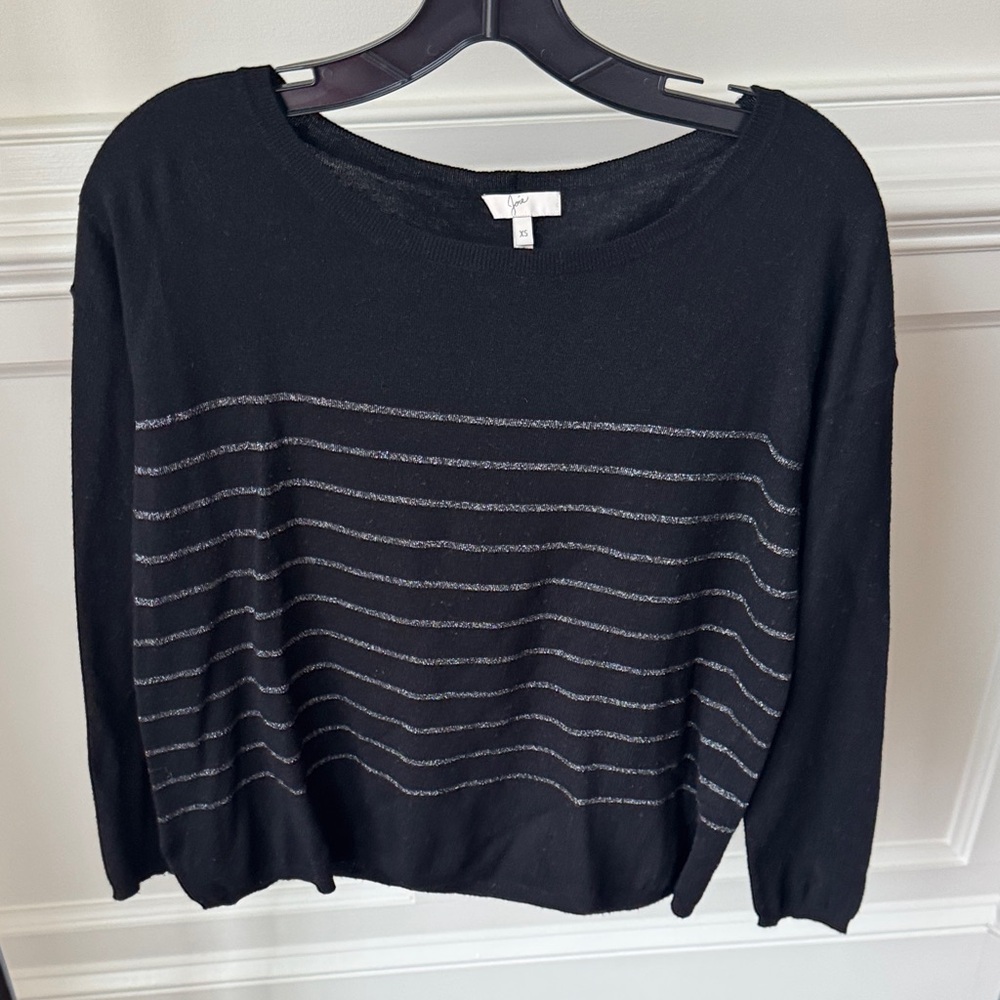 Joie Black sweater with silver stripes in a size xs. Beautiful for the Holidays